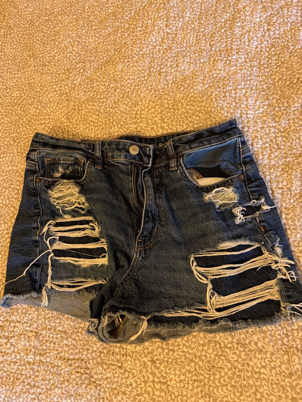 American Eagle Ripped Dark Denim Shorts
